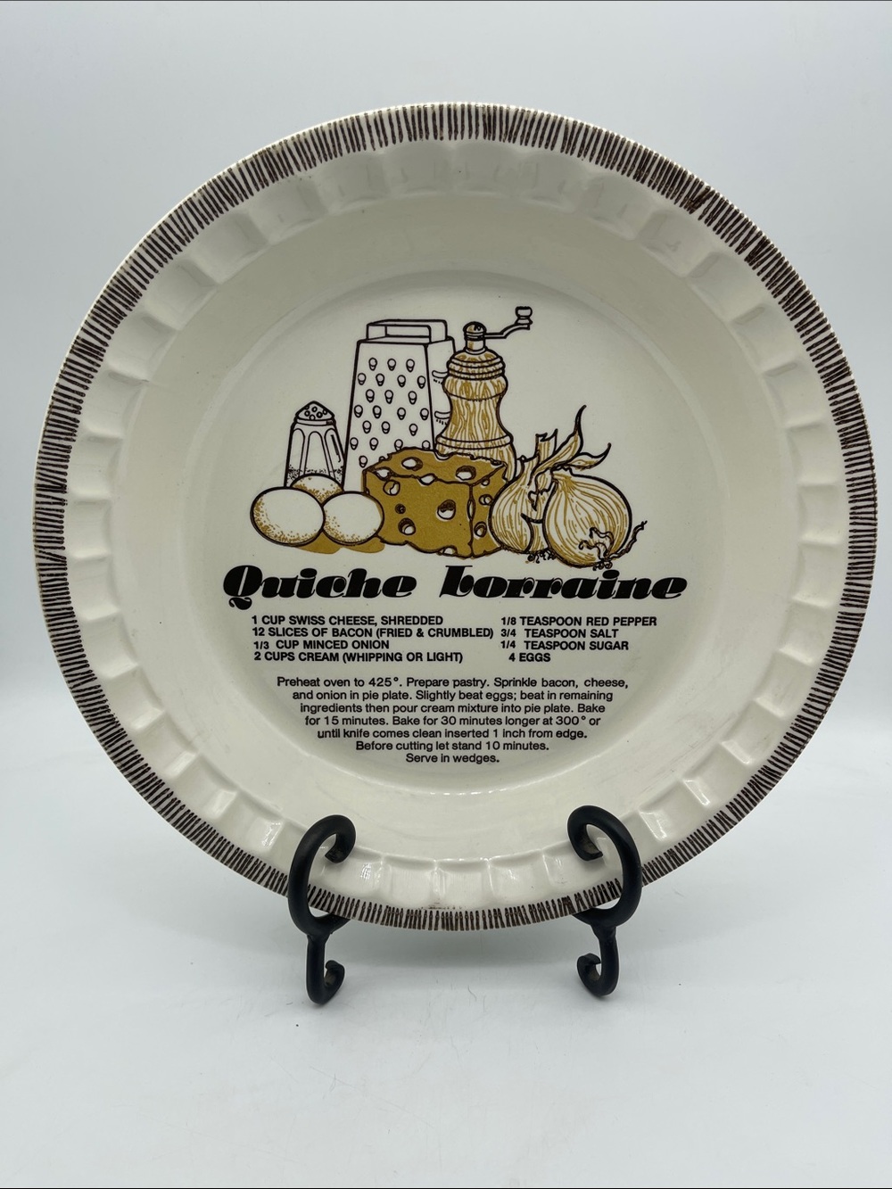 Vintage Quiche Lorraine Recipe Pie Plate Dish Royal China Jeannette Collectible